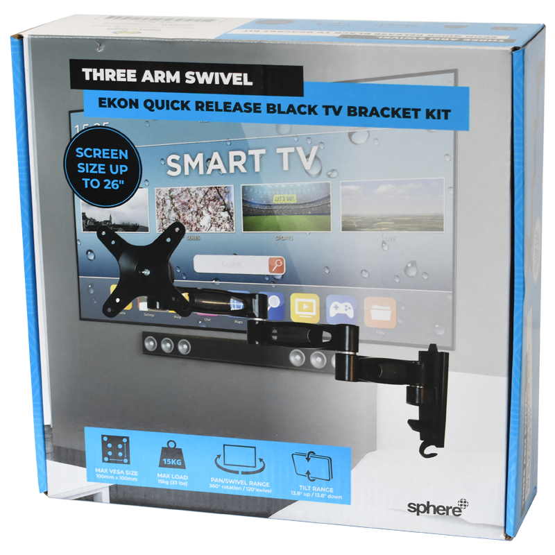SPHERE Ekon Quick Release Black TV Bracket Kit - Three Arm Swivel