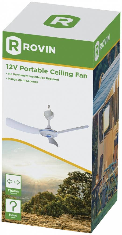 ROVIN Portable 12V Ceiling Fan with Battery Clips