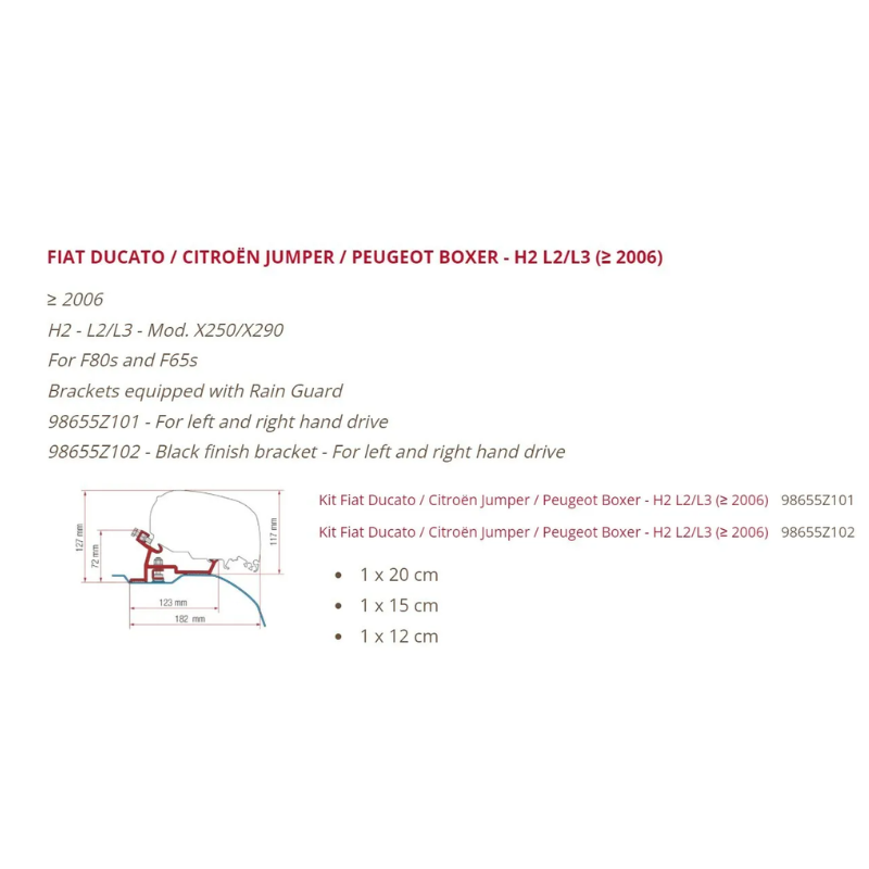 FIAMMA F65/F80 Awning Fixing Kit for Ducato 2006