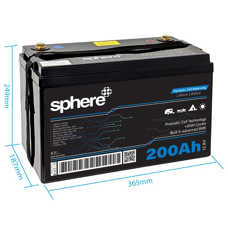 Sphere 12V 200AH Lithium Rechargeable Prismatic Battery