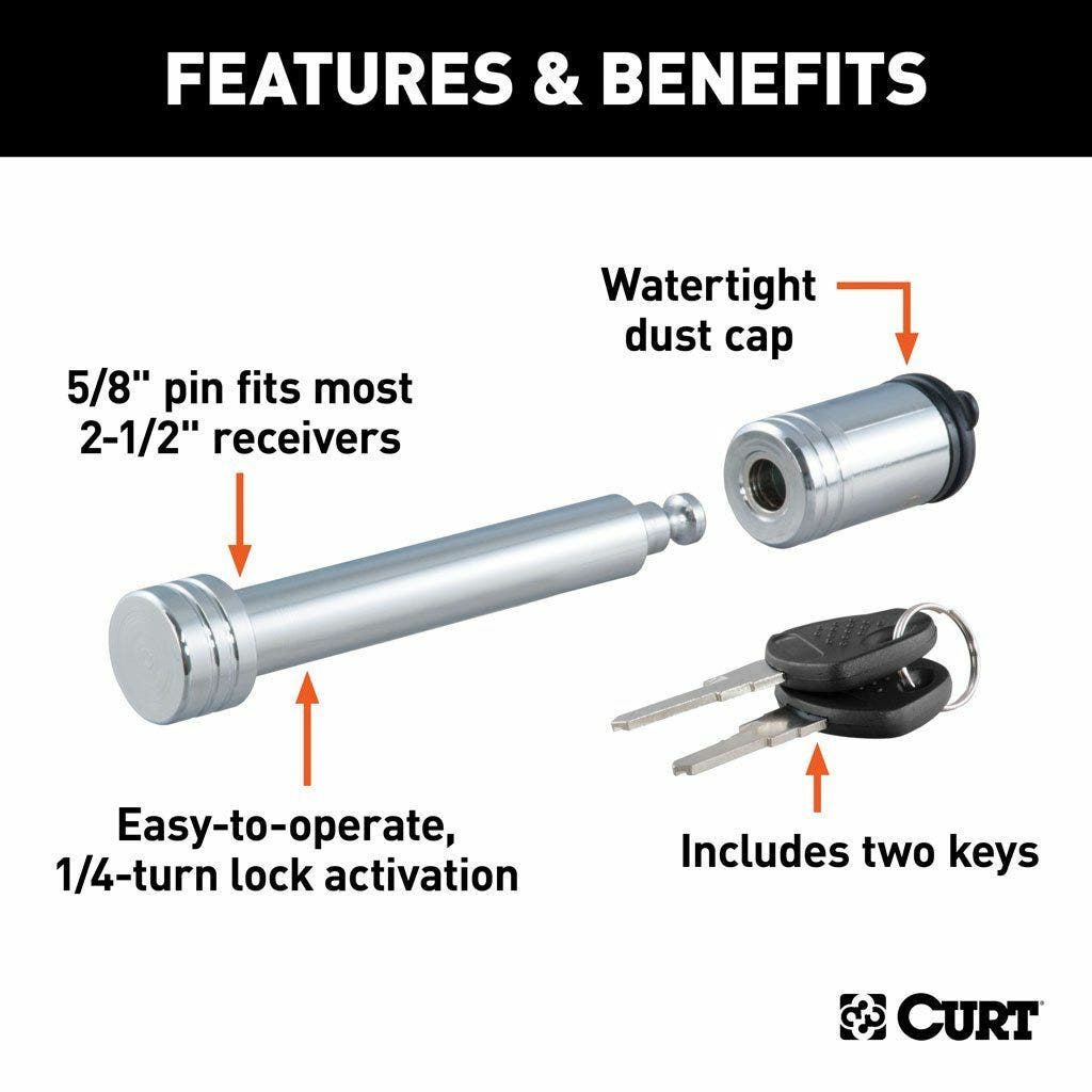 CURT 5/8 IN DOGBONE CHROME Locking Tow Hitch Pin.