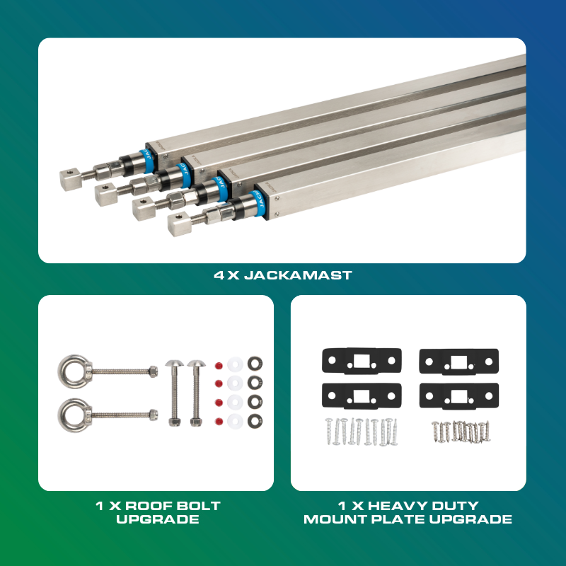 JACKAMAST Full 4PC Combo Kit | 4xJACKAMAST + Premium Roofbolts & Mast Bracket Kit