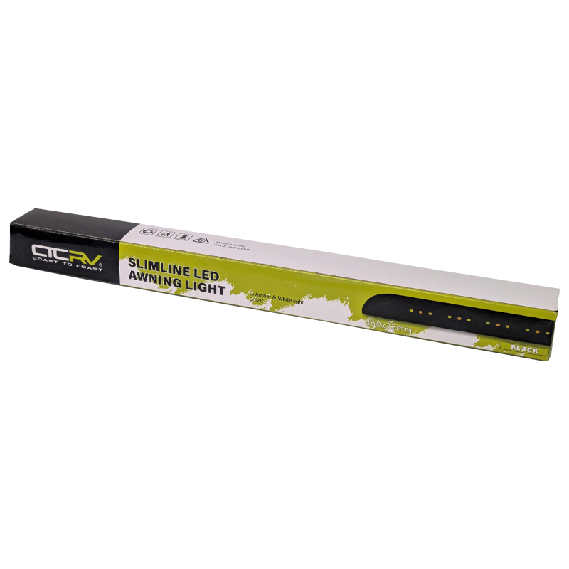 COAST RV 350mm Black Slimline Awning LED Light - IP67 Amber & Std