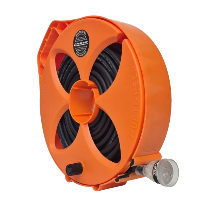 FLAT-OUT 20m 15amp Ext Lead Ex-H-Duty (2.5mm² Core) on Multi-Reel - ORANGE. M2015HS