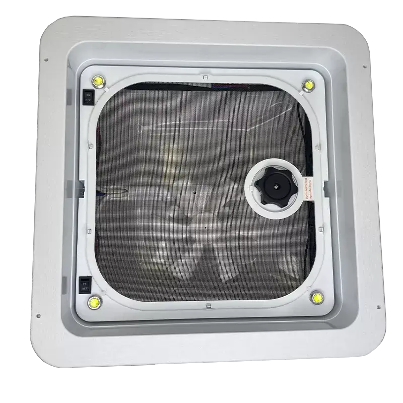Coast RV 14x14 White Wind-Up Roof Vent With 12V FAN & LED