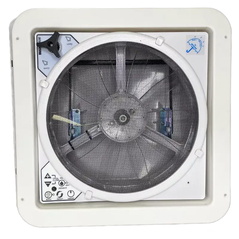 MaxxFan Plus with Thermostat, Power Lift, Rain Sensor and Remote