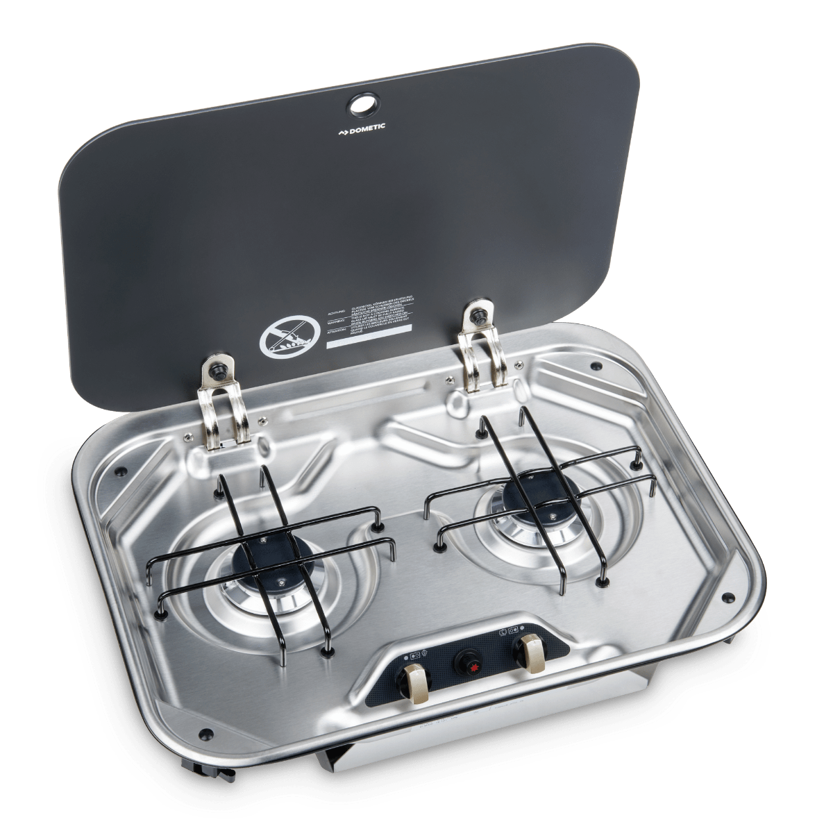 DOMETIC 2 BURNER COOKTOP FLUSH MT S/S C/W GLASS LID & 12V IGN