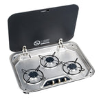 DOMETIC 3 BURNER COOKTOP FLUSH MT S/S C/W GLASS LID & 12V IGN