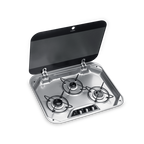 DOMETIC 3 BURNER COOKTOP FLUSH MT S/S C/W GLASS LID & 12V IGN