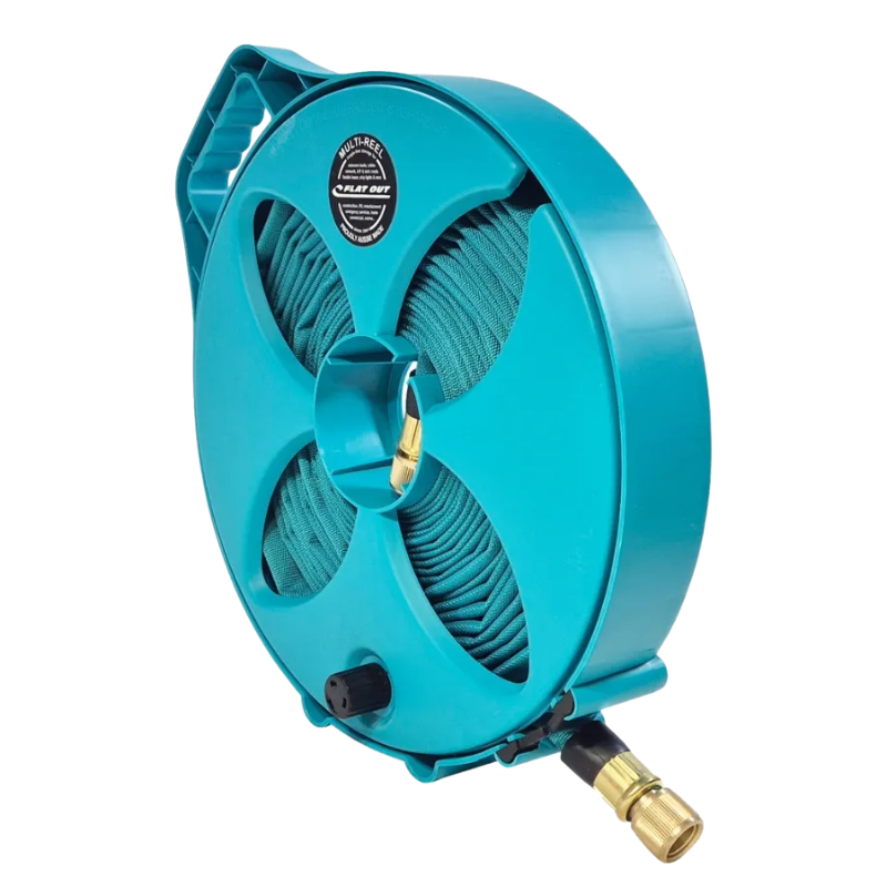 FLAT-OUT 12.5m Drink Water Hose on  Narrow Multi-Reel - TEAL. M12NT