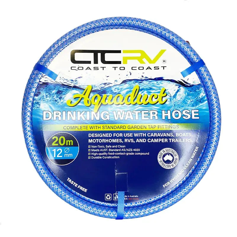 COAST RV Aquaduct 20m Blue Drinking Water Hose with Kit Fittings - 12mm