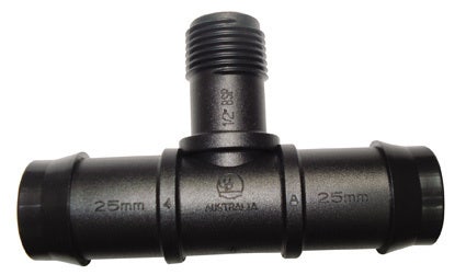 25mm Barbed x 1/2" BSP Male Threaded Tee