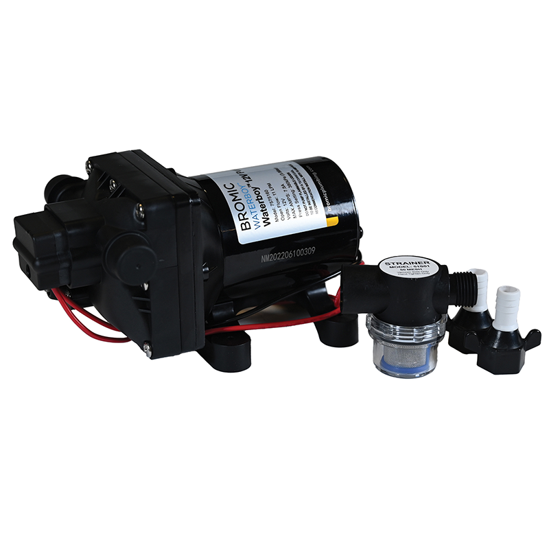 BROMIC WATERBOY 12V RV Pump with Filter & 12mm Barb Adaptor Fittings | 11LPM