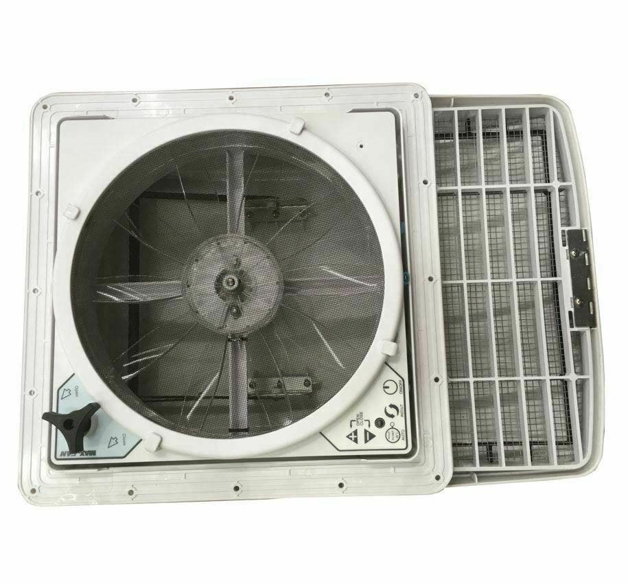 MaxxFan Deluxe with Rain Dome, Thermostat, Power Lift and Remote