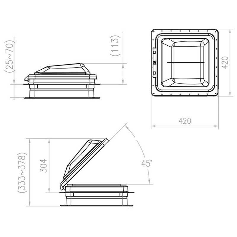 Coast RV 14x14 Black Wind-Up Roof Vent With 12V FAN