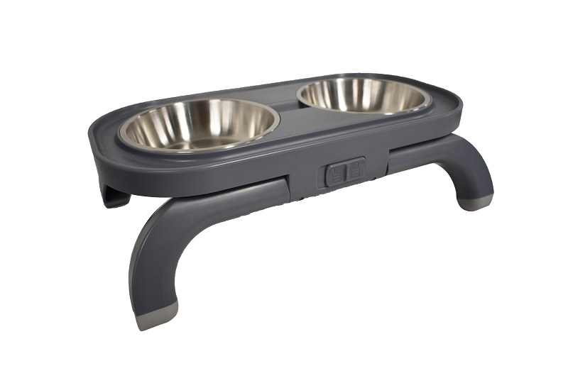 Travellers TWIN Pet Bowl - Height Adjustable - Grey