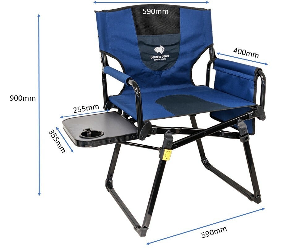 COAST BLUE CAMP CHAIR With Side Bag & Table - 120KG Rated