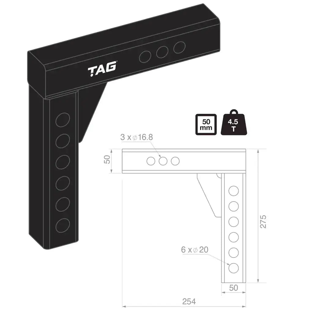 TAG 50mm Drop Weight Distribution Shank. WDHS-050
