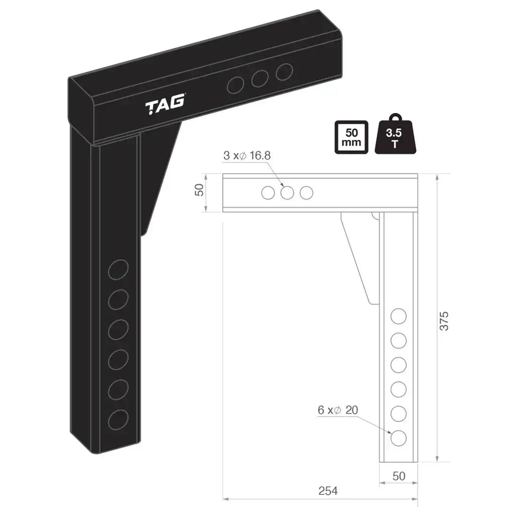 TAG 150mm Drop Weight Distribution Shank. WDHS-150