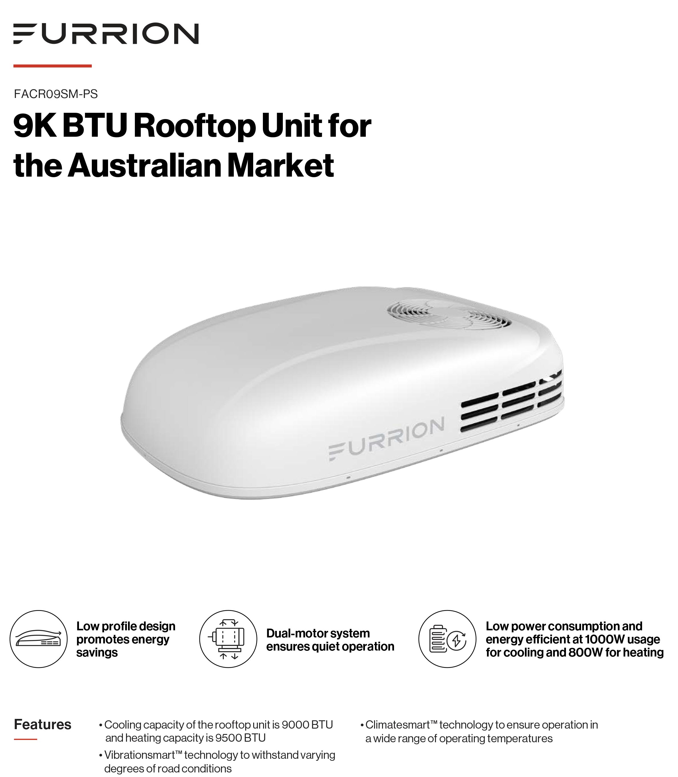 FURRION 9000 BTU Rooftop Air Conditioner 2.6KW Coast to Coast RV