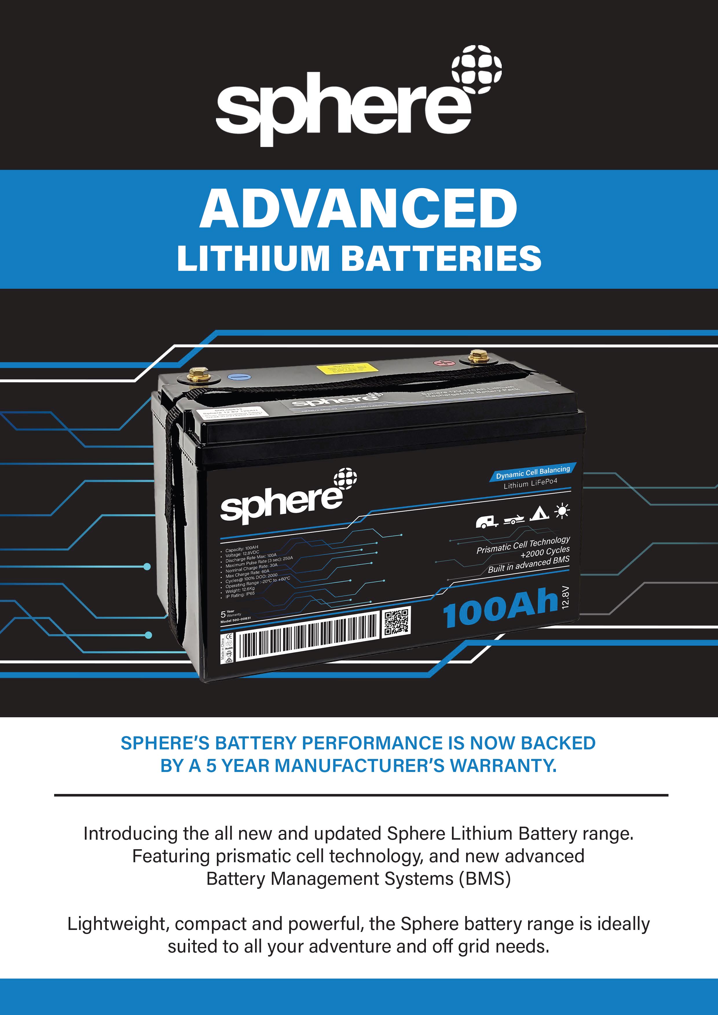 Sphere 12V 100AH Lithium Rechargeable Prismatic Battery Coast to Coast RV