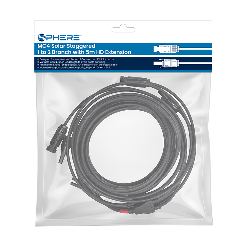 SPHERE MC4 Solar Staggered 1 to 2 Branch with 5m HD Extension