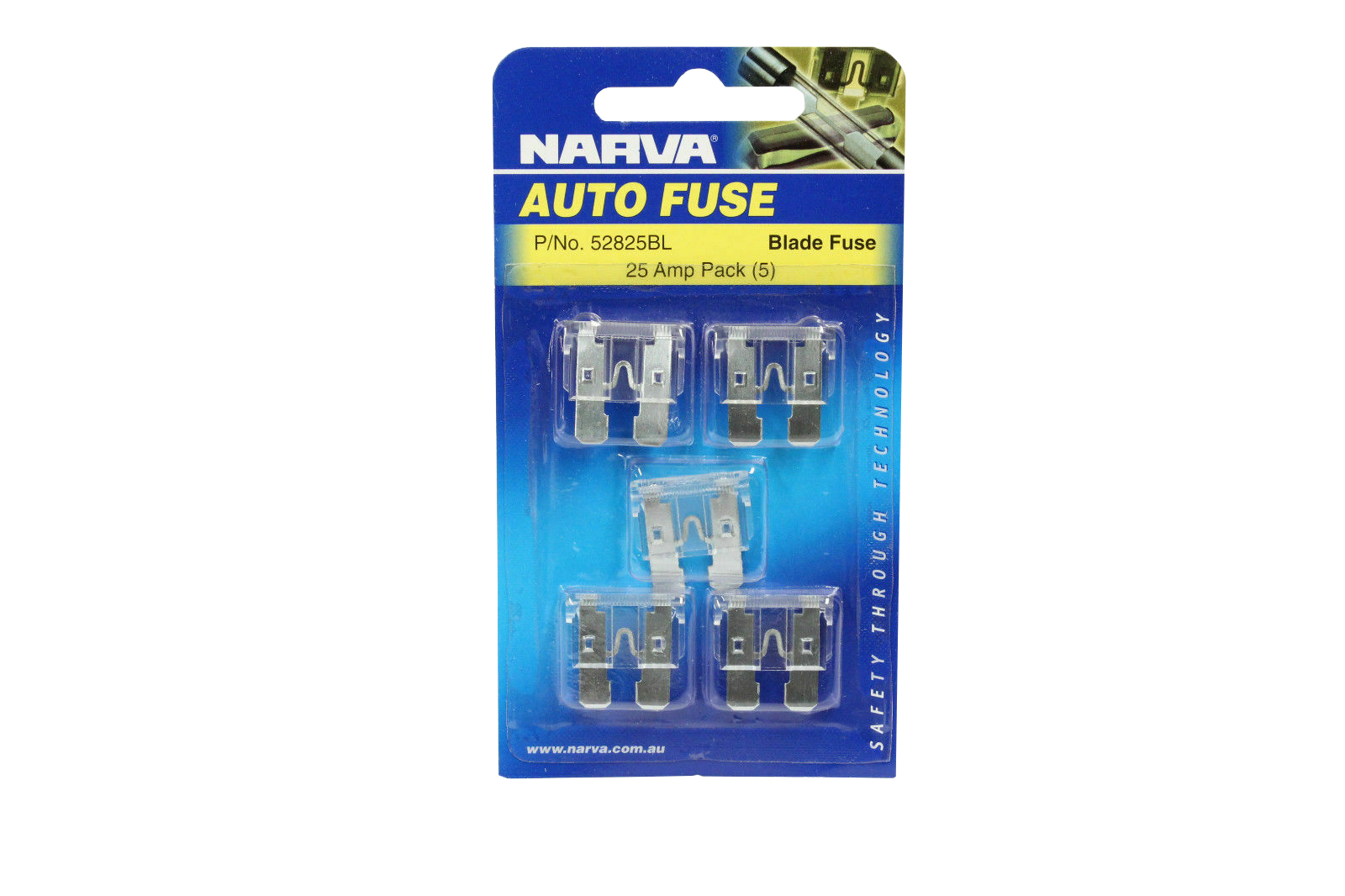 NARVA 25 Amp CLEAR ATS Blade Fuse - 5 Per Pack. 52825BL