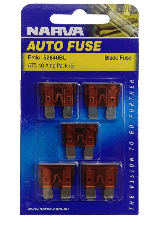 NARVA 40 Amp Light BROWN ATS Blade Fuse - 5 Per Pack. 52840BL