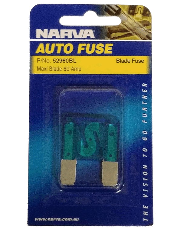 NARVA 60 Amp BLUE MAXI-Blade Fuse - 1 Per Pack. 52960BL