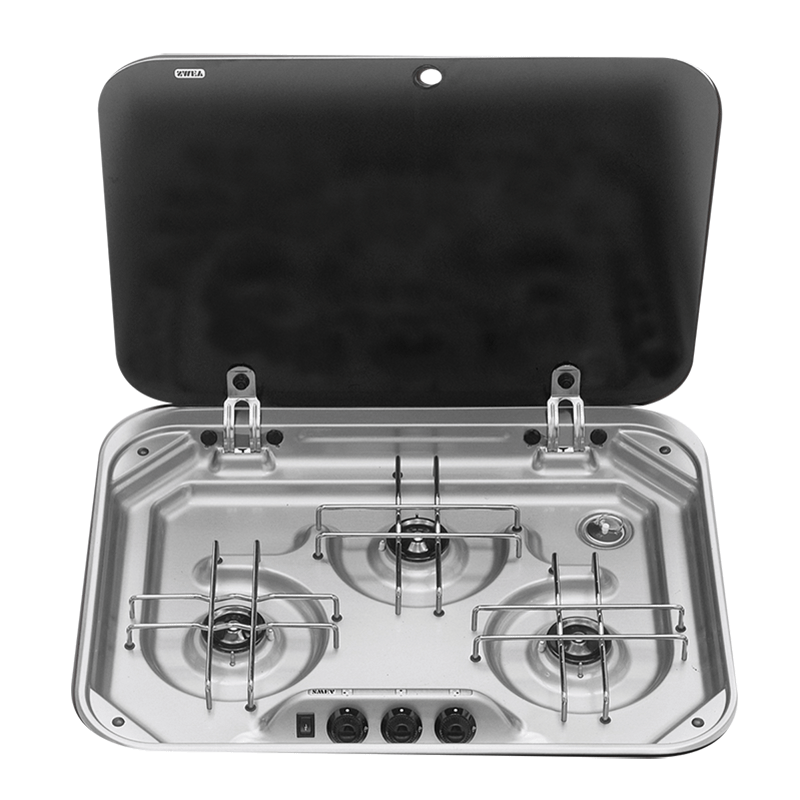 Smev 3 Burner Stainless Steel Drop In Cook Top With Glass Lid